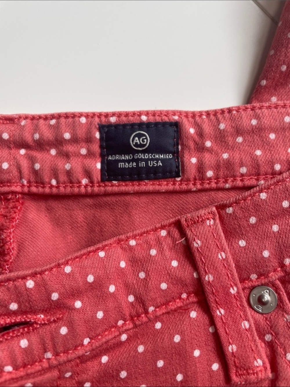 Ag Adriano Goldschmied Coral Pink Polka Dot Jeans